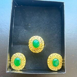 Faux emerald and gold platted earrings and ring set